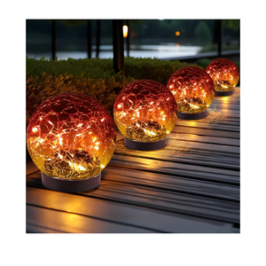 Solar Globe Lights Outdoor Waterproof - Cracked Glass Ball Lights for Garden, Patio, Yard, Lawn and Backyard Decor - Decorative Orbs for Outside,Gradient Red