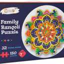 Family Rangoli Diwali Puzzle - 150 Piece, Kulture Khazana, 32" Across, Tabletop Puzzle, Holi, Indian Culture, Ages 7+