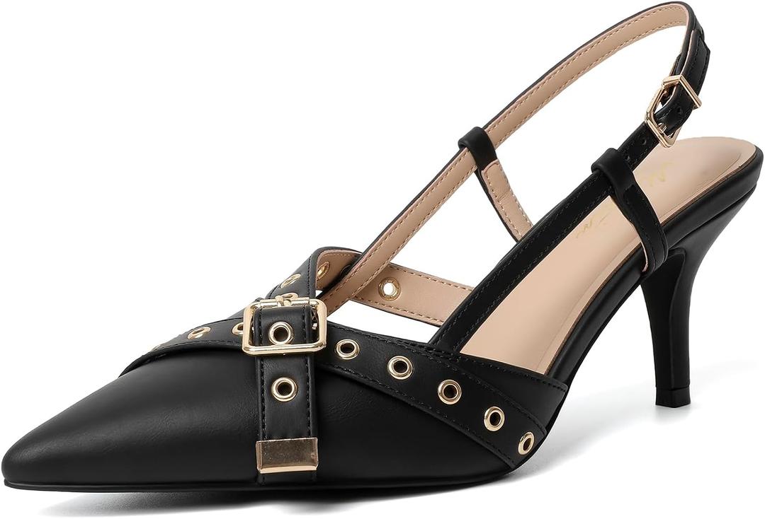 Mostrin Kitten Mules Heels for Women Pointed Closed Toe Heels Vintage Slip on Stiletto Dressy Pumps Shoes 10