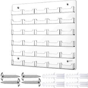 Hillban Acrylic Business Card Holder Wall Mount Clear Sticker Display Rack Multiple Card Holders Clear Acrylic Organizing Sticker Display Stand Pre Drilled(30 Pockets)