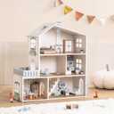 ROBOTIME Wooden Dollhouse, Wooden Doll House with 29 Pieces of Furniture, 6 Rooms Fits 4-6 Inch Dolls, Gift for Kids Ages 3+, One Size