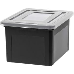 IRIS USA File Box, Plastic File Organizer with Lids for Letter/Legal File, Portable Document Box For Moving, Storage Bin with Durable and Secure Lid, Stackable Nestable BPA-Free, Black 35 Qt. 1 Pack