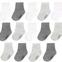 Fruit of the Loom Baby 14-Pack Grow & Fit Flex Zones Cotton Stretch Socks - Unisex, Girls, Boys (0-6 Months, Grey)