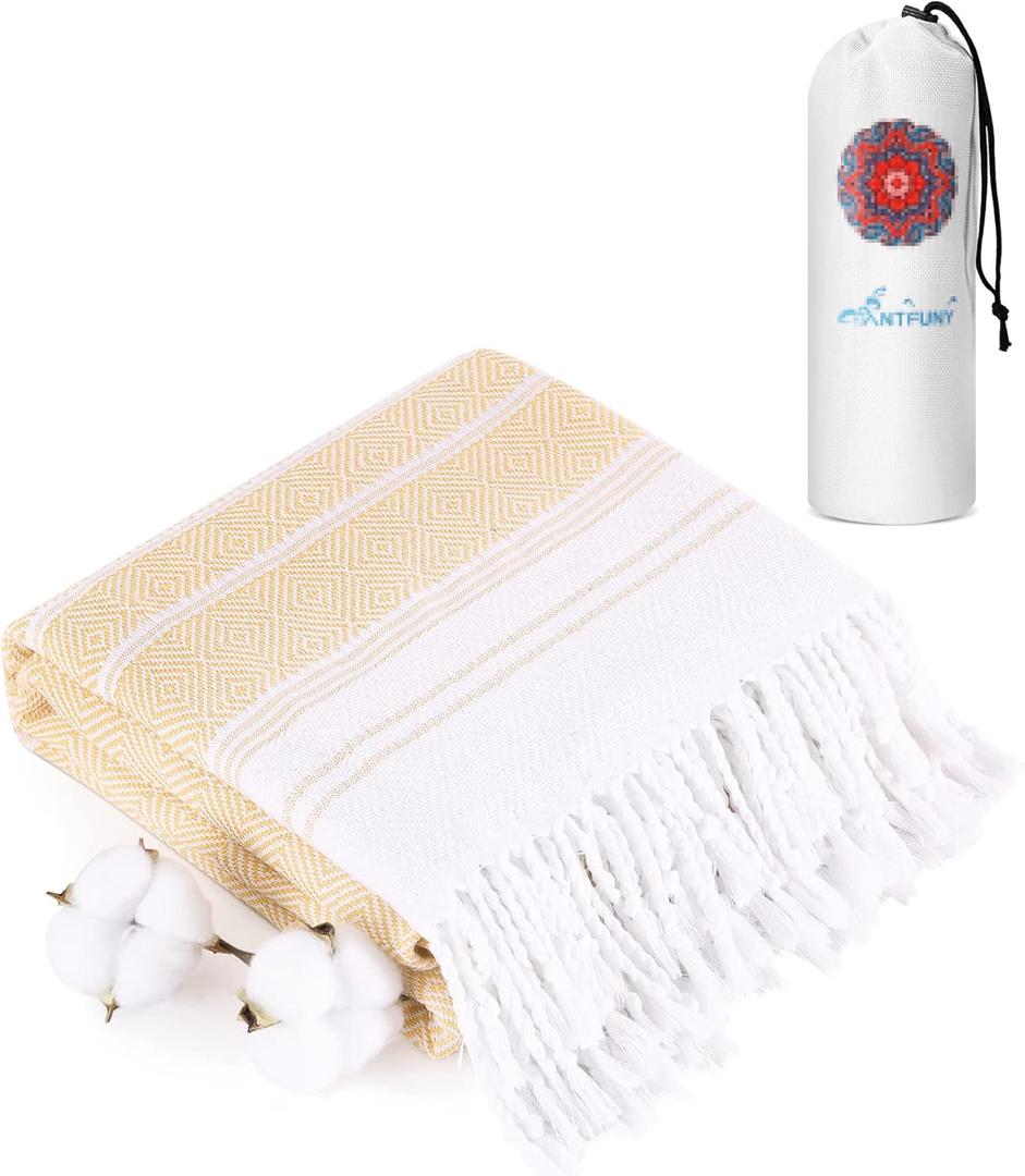 Antfuny Turkish Beach Towels Vacation Essentials Quick Dry Sand Free Oversized Bath Pool Swim Towel Extra Large XL Big Blanket Adult Men Travel Cruise Accessories Must Haves Clearance Yellow (72 x 36 inch)