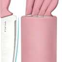 HENKELIVING Knife Set, 4-Piece Kitchen Knife Set, German High Carbon Stainless Steel, Durable & Easy Clean Knife Block, Peach Pink