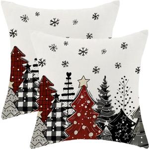 Christmas Pillow Covers 20x20 Inch Set of 2 Red Black Grey ChristmasTrees Throw Pillowscase, Xmas SnowflakesHoliday Outdoor Decorative Farm house Winter DecorCushionCovers for Home Sofa Bed