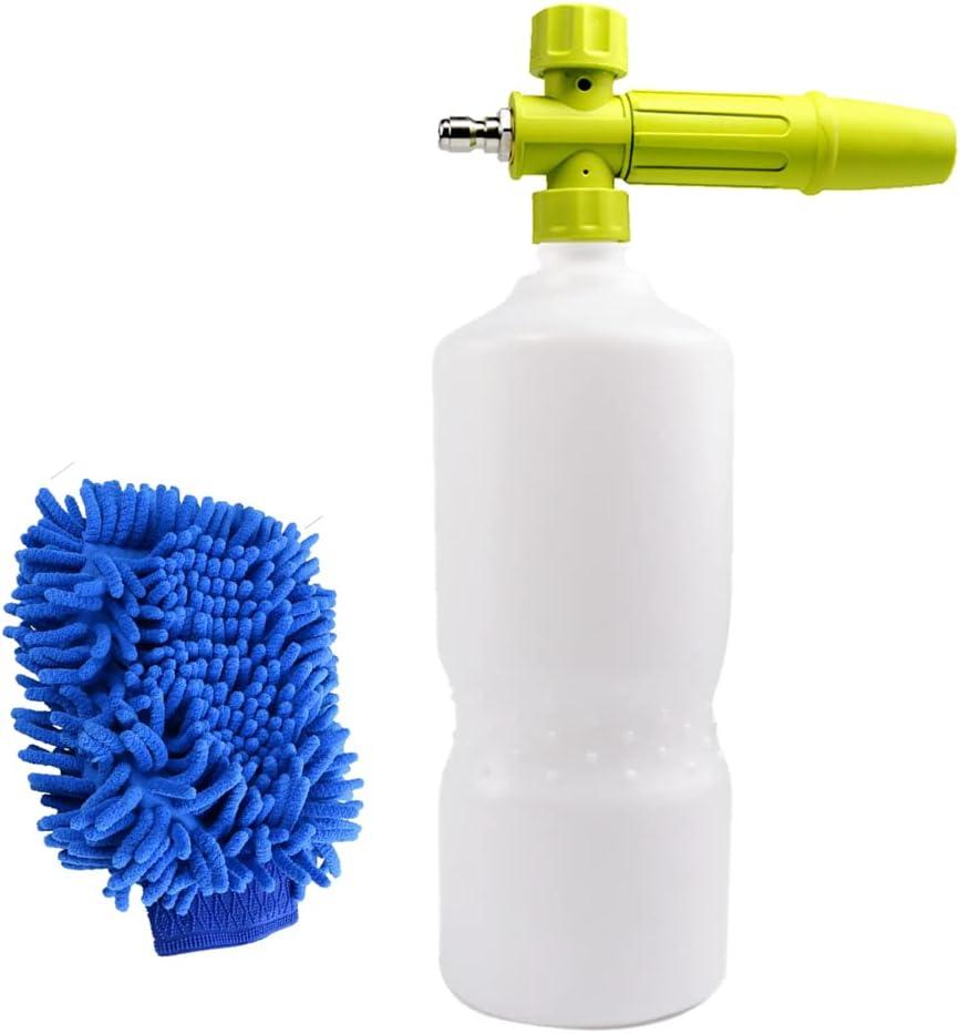 Foam Cannon 1 L Bottle Car Wash Snow Foam Lance with 1/4" Quick Connector Pressure Power Jet Washer Quick Release Adjustable Nozzle with 1 Washing Mitts