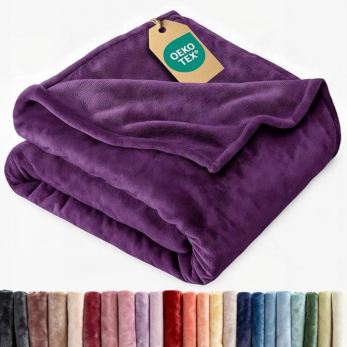 Ultra Soft Fleece Blanket Twin Size - Flannel Fleece Luxury Twin Blanket - Lightweight for Couch Bed Chair - Thick, Warm and Breathable - All Season Cozy Fuzzy, Anti-Static Microplush Bedding, Purple