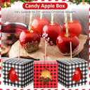Ctosree 50 Sets Christmas Apple Boxes with Hole and Stick 4" x 4" x 4" Caramel Candy Apple Box Kit Cake Cookies Gift Packaging with Clear Window for Wedding Winter Xmas Party Supplies(Buffalo Plaid)