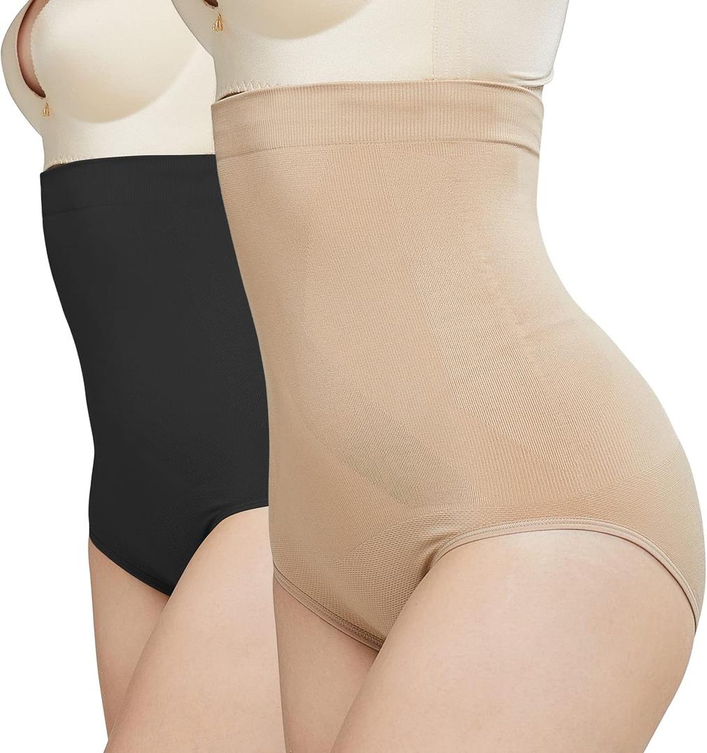 DREAM SLIM Women's High-Waist Seamless Body Shaper Briefs Tummy Control Panty Butt Lifter Shapewear Slim Waist Trainer (X-Large-XX-Large, Nude/Black 2 Pack)