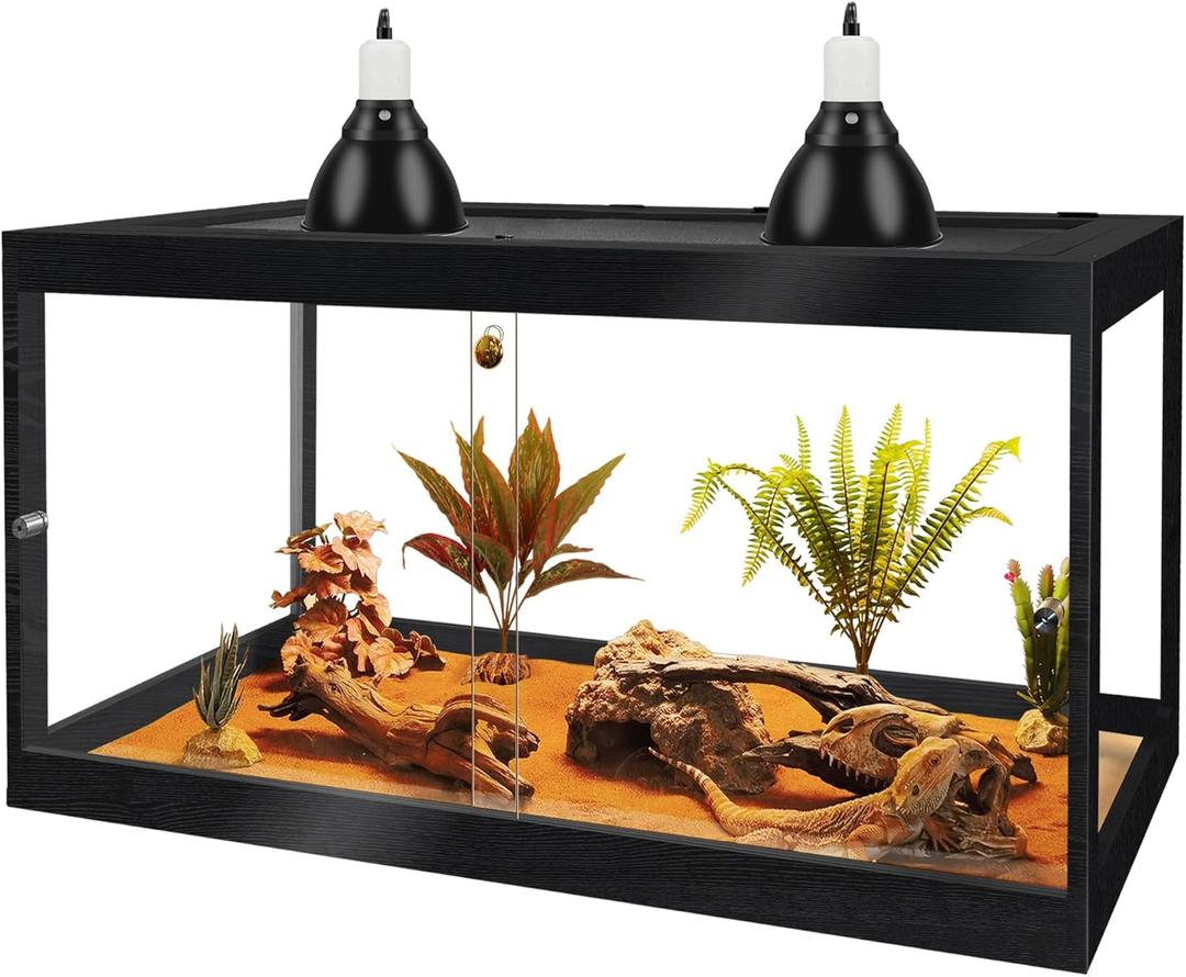 PROLEE Bearded Dragon Tank, Reptile Tank with Meatl Mesh Roof and Front Sliding Door, Lizard Tank, Spacious Reptile Enclosure for Snakes, Lguanas, Chameleons (Black, 27 Gallon Volume, 24 Inch Length)