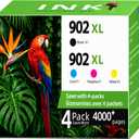 902XL Ink Cartridges Replacements for HP 902 Ink Cartridges Combo Pack (4 Pack), Compatible OfficeJet 6950 6951 6954 6956 6958, OfficeJet Pro 6960 6968 6970 6971 6974 (Cyan Magenta Yellow)