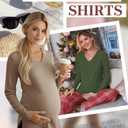 Sweetyweee 3 Pack Women's Thermal Maternity Shirts Fleece Lined Long Sleeve Tops Split Side V Neck Pregnancy Clothes(Sage Green, Burgundy Red, Black,Large)
