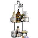 Shower Caddy Hanging, Anti-Swing Over Head Shower Caddy Rustproof with Hooks for Towels, Sponge and More, Matte Black