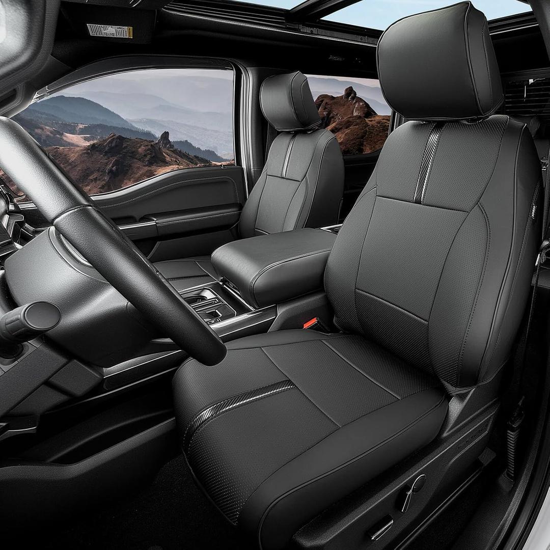 for Ford F150 Seat Covers 2015-2023 2024 2025 2026 (Only Front Seat Covers), Leather Pickup Truck Seat Covers Custom Fit for F-150 XL XLT (Not for Regular Cab) Waterproof Car Accessories Black
