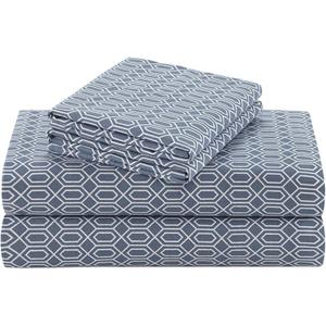 Comfort Spaces 100% Cotton Sheets Full, Breathable, Naturally Cool Cotton Sheets, Soft Cotton Bed Sheets with 14" Elastic Pocket Fits up to 16" Mattress, All Seasons Sheet Set, Diamond Blue 4 Piece