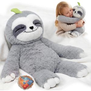 Mewaii 4 Lbs Weighted Stuffed Animals with Heating Pad- Heavy Belly & Limbs, 15" Sloth Heated Plush for a Realistic Hug, Super Soft Fluffy Plush Toy for Kids