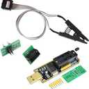 SOIC8 SOP8 Flash Chip IC Test Clips Socket Adpter Programmer BIOS + CH341A 24 25 Series for EEPROM Flash BIOS USB Programmer Module (Double Clip+ USB)