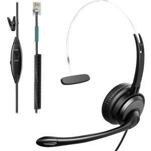 Phone Headsets for Office Phones, Mono RJ9 Headset Corded Telephone Headset w/Noise Canceling Mic for Phones Landline Office Compatible with Polycom, Plantronics, Nortel, Toshiba, Mitel, ShoreTel
