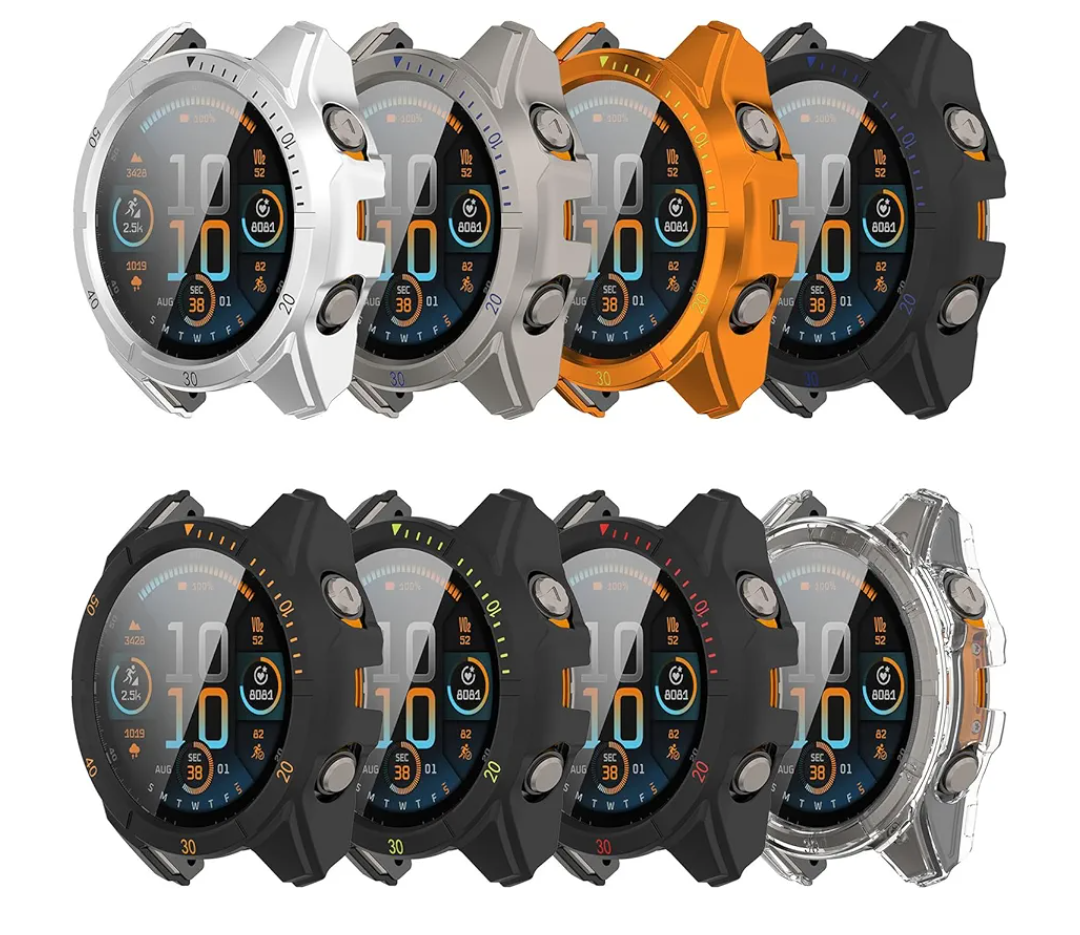 8 Pack Case for Garmin Fenix 8 AMOLED Screen Protector, Hard PC Bumper Overall Protective Tempered Glass Cover Accessories for Women Men (Garmin Fenix 8 51mm AMOLED