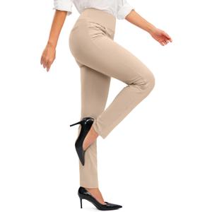 Rammus Women's High Waist Dress Pants with Pockets Business Casual Work Pants for Women Stretchy Skinny Slacks for Office (Large, Khaki Beige)
