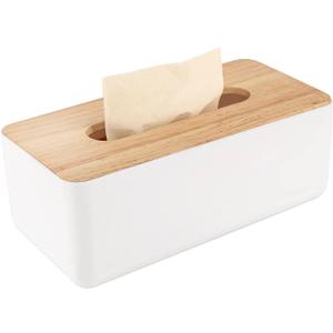 Wood Tissue Box Cover Gloves Box Holder Wooden Rectangular Tissue Box Holder for Storage on Bathroom Vanity, Countertop, Bedroom Dresser (Large(10.2 x 5.1 x 4.5), (White)