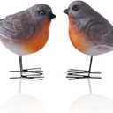 2 Pack Robin Bird, Robin Garden Ornaments Outdoor, Realistic Robins, Bird Figurines Home Decor, Bird Ornaments for Lifelike Bird Model