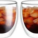 5.5oz Glass Coffee Mugs Set of 2, Double Walled Espresso Cups for Latte Cappuccino Cocoa Milk Cafe Juice, Clear Glass Tea Cup Set Glassware Gift for Christmas Birthday