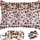 Satin Pillowcase Gift Set for Women  Brown Leopard, Silky Soft, Reduces Frizz | Includes Satin Eye Mask & Scrunchie | for Curly Hair, Sensitive Skin | Perfect (Brown Cheetah Print)