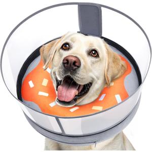 Didopet Inflatable Dog Cone with Transparent Shield, Protective Dog Donut Collar After Surgery to Stop Licking, Soft Donut Cone for Medium Plus Pets, Adjustable Recovery Collar with Buckle Visibility