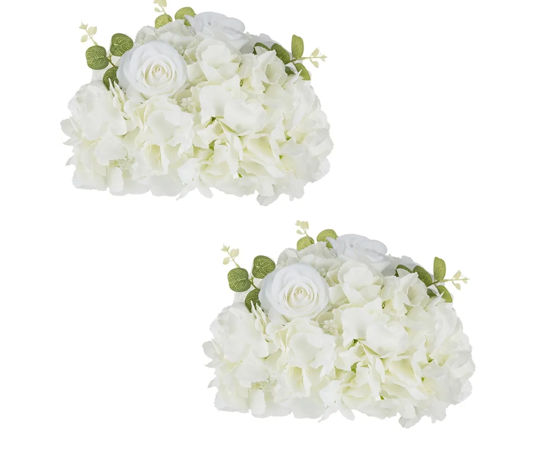 NUPTIO Flower Ball Arrangement Bouquet: 2 Pcs 11.8 inch Diameter White Rose Fake Flowers Balls for Wedding Centerpiece Decorations Artificial Flower Centerpieces for Tables