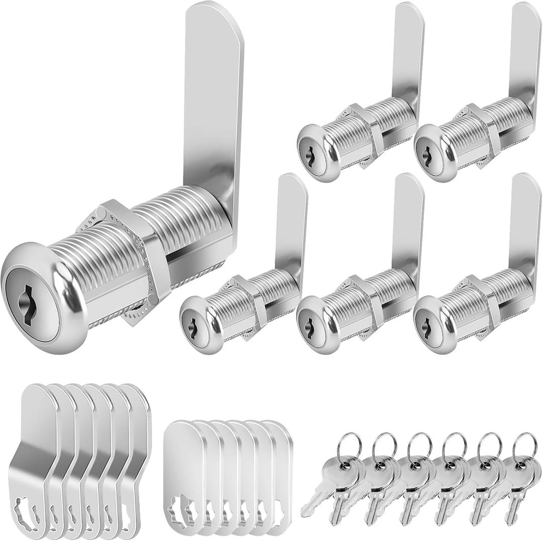 Cylinnda Cabinet Locks with Keys, 1-1/2" Long Cam Locks Keyed Alike, Cabinet Cam Lock Set for Cabinets RV Storage Locks Tool Box Lock Thick Drawer, Zinc Alloy (6 Pack, 1-1/2 Inch)