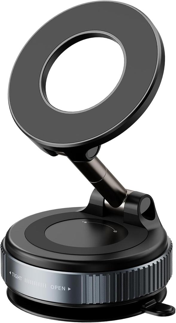 Vacuum Magnetic Phone Holder for Car,2800gf Strong Magnetic Phone Mount,360 Adjustable & Reinforced Suction Cup for Dashboard/Mirror,Car Phone Holder Compatible with iPhone AndroiDeep Black