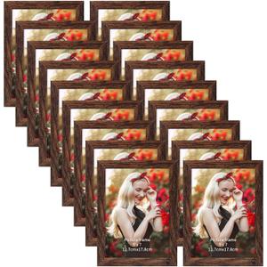 PETAFLOP Wooden Bulk 5x7 Picture Frame Set of 18, Rustic Brown Photo Frames Fits 5 by 7 for Wall or Tabletop Display