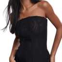 SHENHE Women's Vintage Strapless Boned Mesh Bustier Corset Top Bodyshaper Tube Top (Black), Size S
