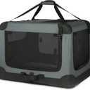 Amazon Basics 4-Door Portable Folding Soft Dog Crate, Collapsible Travel Kennel for Cat, Dog, and Small Animals, Pop Up with Fleece Mat, Water-Resistant Base, Grey, 36" x 24" x 24"