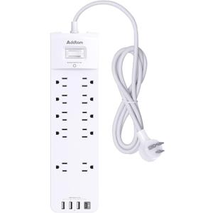 Power Strip - Addtam Surge Protector with 10 Outlets and 4 USB Ports, 6 Feet Extension Cord with Flat Plug, 2700 Joules, ETL Listed, Black