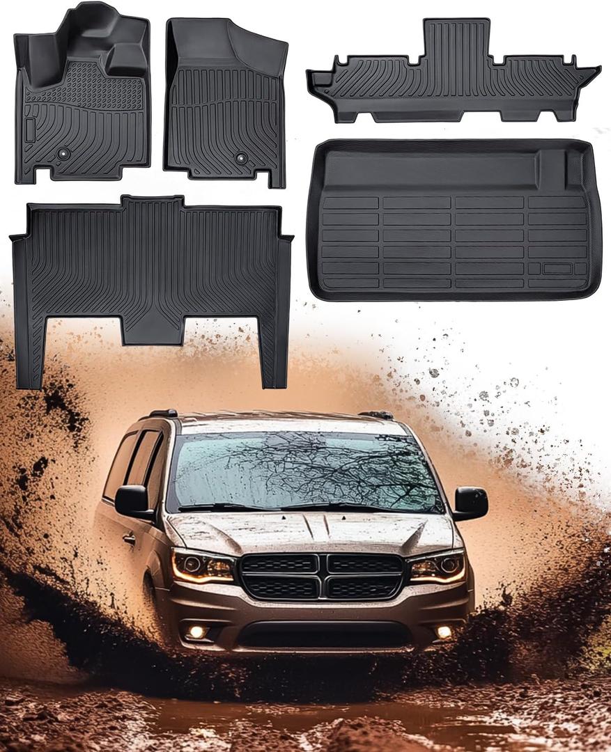 Liner Master® Custom Fit Floor Mats for Dodge Grand Caravan Accessories 7 Seat 2008-2021, 5PCS Full Set All-Weather TPE Automotive Floor Liners & Cargo Mats, Easy Install, Non-Slip and Heavy Duty
