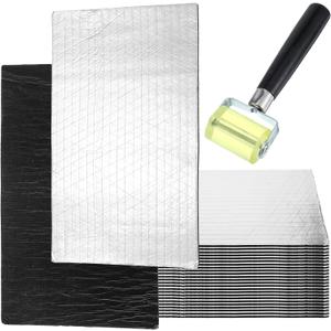 30 Pcs 196 Mil (5mm) Car Sound Deadening Mat Hood Insulation Pad with Rubber Roller, Automotive Deadener Self Adhesive Heat Sound Insulation Material for Cars Hood Ceiling Door, 15.7 x 9.8 inch