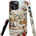 Case for iPhone 15 Pro Max,Snowy Winter Village Christmas Phone Case Slim Silicone Shockproof Cover for Girls Women（Glossy & Durable）