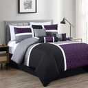 Chezmoi Collection Upland 7-Piece Quilted Patchwork Comforter Set, Purple/Black/Gray, Oversized King