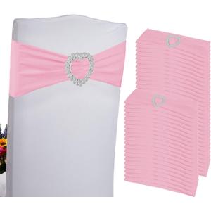 100PCS Spandex Stretch Chair Sashes Bows Universal Elastic Chair Cover Bands Ties with Buckle Slider for Wedding Party Birthday Reception Events Banquet Decoration, Pink