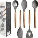 Kitchen Utensils Set, Silicone Cooking Utensils Set, Non-Stick Silicone Spatula Set with Natural Acacia Hard Wood Handle, 5 Piece, Upgraded Thickened Cookware (Gray)
