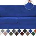 WEERRW Velvet Couch Covers for 2 Cushion Couch Sofa - High Stretch Luxury Velvet Plush 3 Pieces Sofa Slipcovers with Elastic Bottom, Furniture Protector for Pets, Machine Washable, Royal Blue, Medium