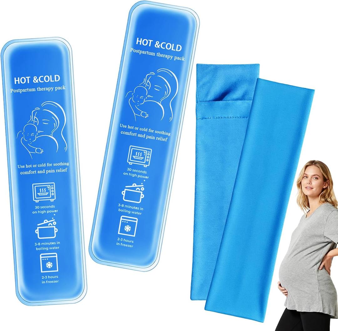 Postpartum perineal ice Pack, Hot and Cold Ice Pack for Women After Pregnancy, Postpartum Ice Pack for Recovery, Affordable & Reusable，2 Ice Packs and 2 Washable Sleeves. (Pink Flower) (Blue 1)