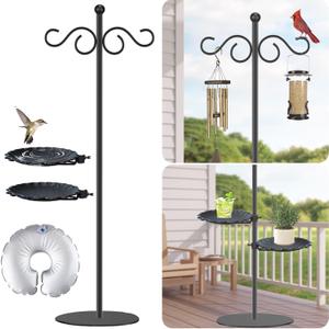 Upgraded 74" Shepherd's Hook for Bird FeederFloor Hanging PlantWind Chime Stand, Waterproof Metal & Adjustable-Height Standing Pole Holder for Lantern and Wreath, Indoor & Outdoor2 Placement Racks)