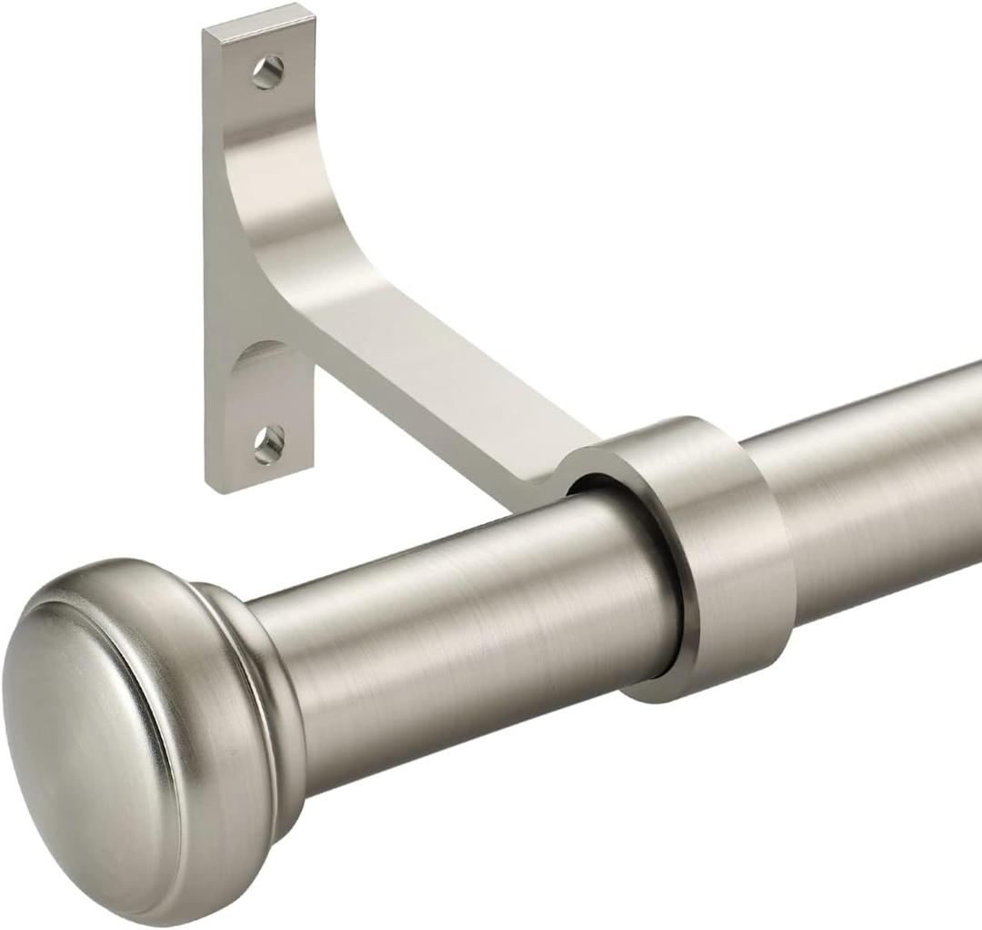 Heavy Curtain Rod,1 inch Long Curtain Rods for Windows 72 to 144 inch with Endcap and Premium Aluminum Brackets,Ceiling Mount Drapery Rods Outdoor Curtain Rod for Patio,Satin Nickel