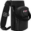 NATURE PIONEOR Water Bottle Holder with Adjustable Strap - 26/32/36/40/46/64oz Insulated Water Bottle Sling Carrier with Paracord Handle & 2 Pockets, Outdoor Sports, Hiking, Camping, Gym (Black)