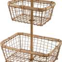 Karma, 2-Tier Fruit Basket, Metal Countertop Vegetable Fruit Basket Bowl for Kitchen, Champagne Gold