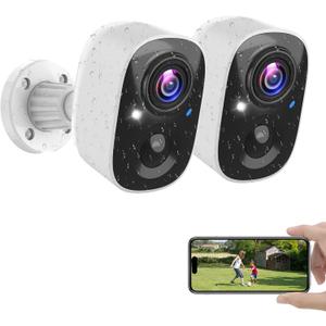 Security Cameras Wireless Outdoor, 2K Battery Powered WiFi Wireless Security Camera Outdoor, AI Motion Detection, Color Night Vision IP66 Weatherproof 2-Way Talk Siren Alarm SD/Cloud Storage, 2 Pack